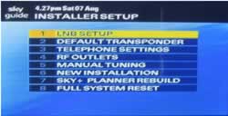 Sky Installer Set up Menu